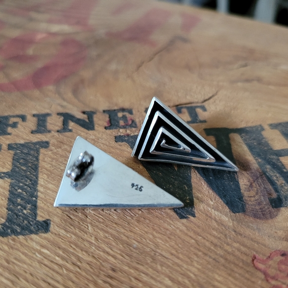 Geometric Solid Sterling Silver Post Earrings - Picture 5 of 9